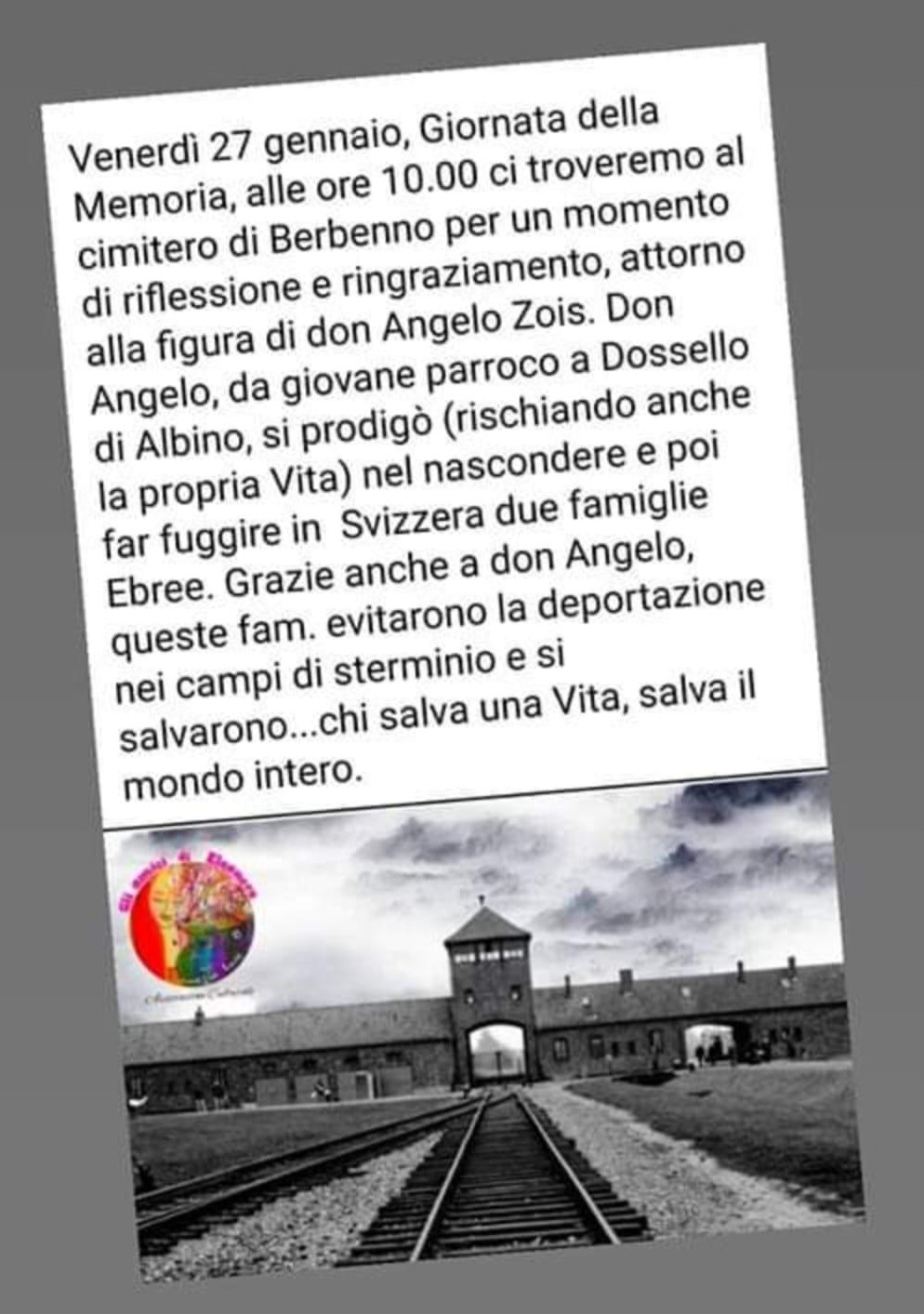 GIORNATA DELLA MEMORIA - IN RICORDO DI DON ANGELO ZOIS